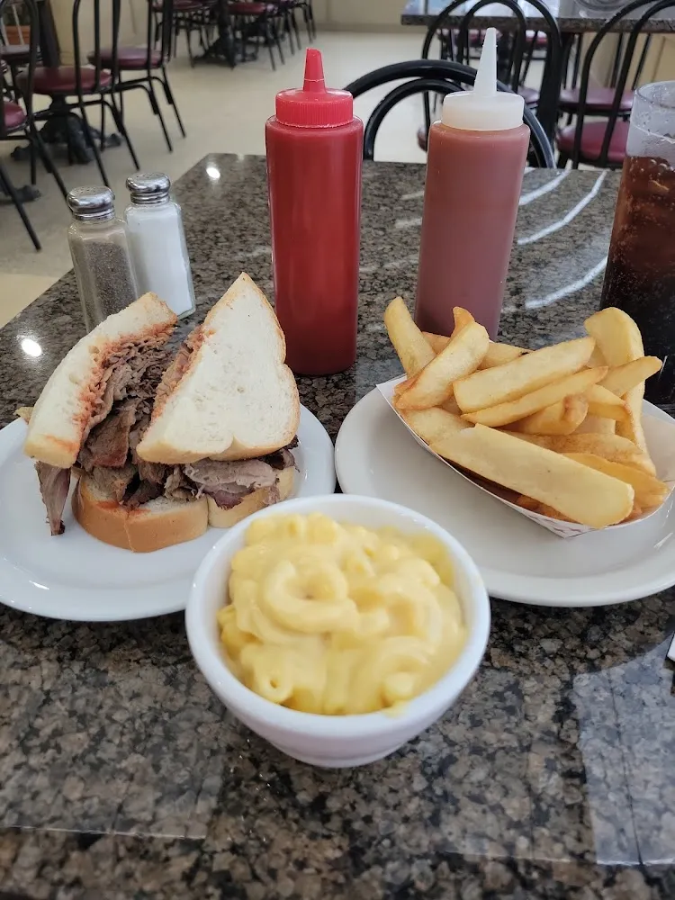 Brisket Sandwich Steak Fries Mac and Cheese