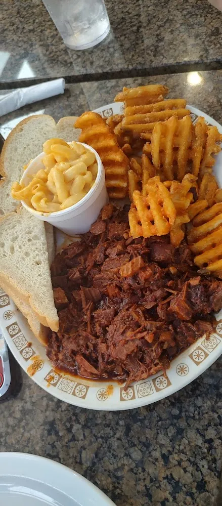 Chopped Beef with Mac and Cheese and Spicy Fries